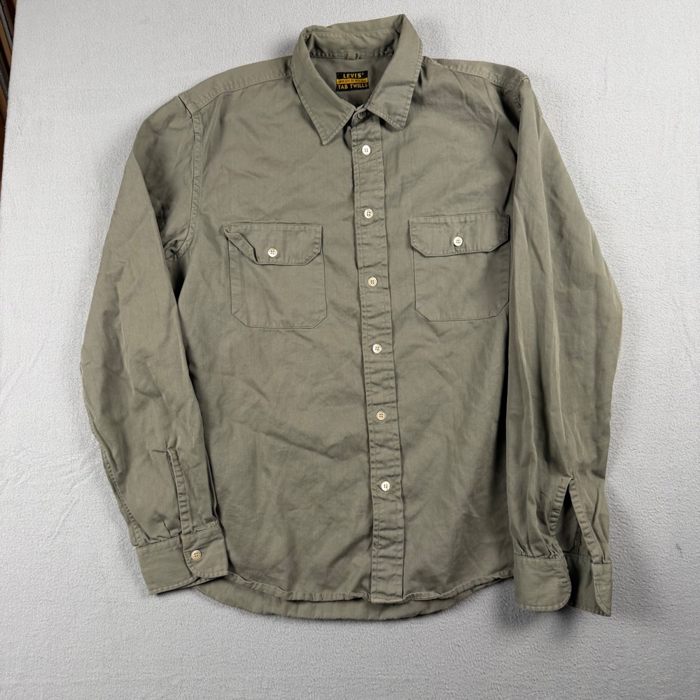 Vintage Levis Clothing LVC Tab Twills Shirt Olive Green Workwear Made in Italy